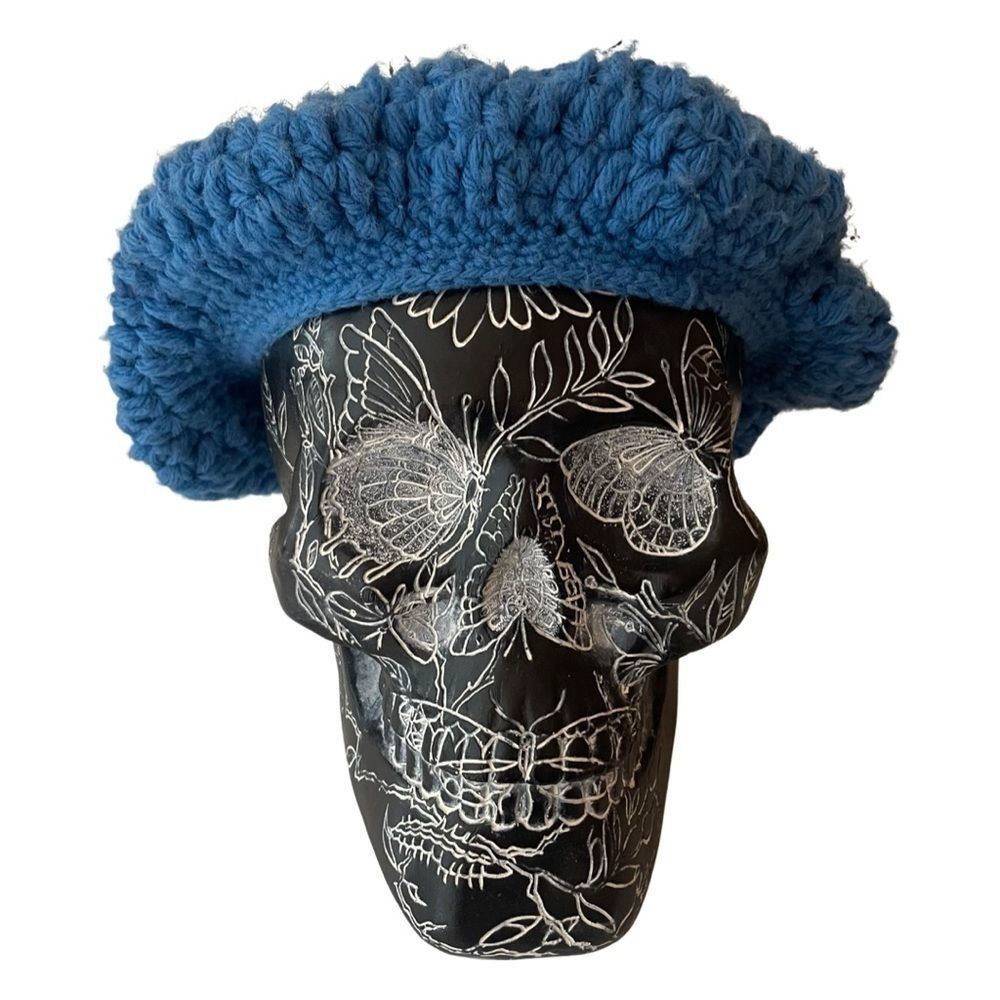 Vintage Knit Acrylic Beret Hat Blue - Picture 1 of 4